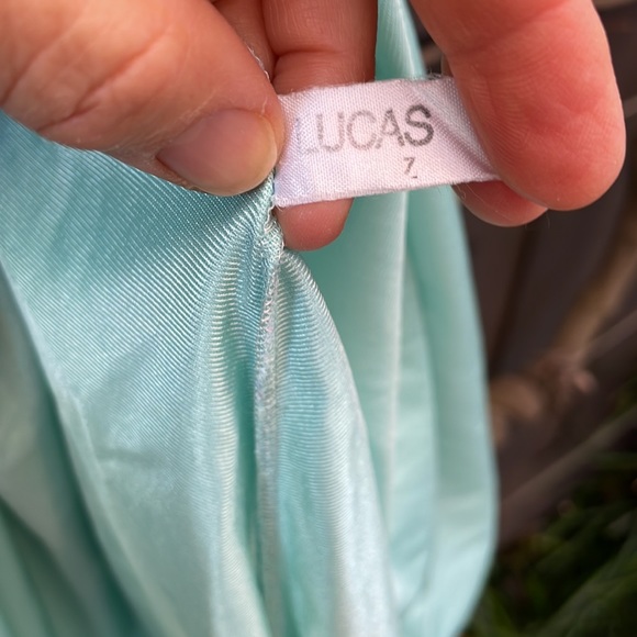 Vintage 80s teal long nightgown lingerie slip dress EUC size 12 lace faerie - Picture 5 of 7